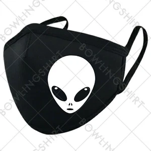 Wear Your Mask! Alien face UFO Printed Black Cloth Mask - Picture 1 of 1