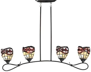 Dale Tiffany Fall River 4-Light Pendant, Glass Metal Hanging Light, Bronze - Picture 1 of 2