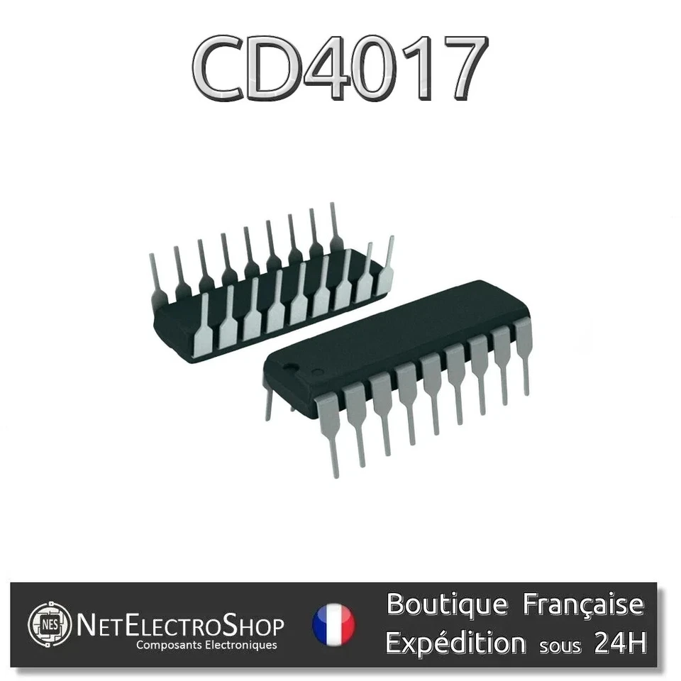 5x Compteur à décades CD4017 BE DIP-16, Arduino, Raspberry Pi...