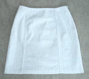 Falda Sigrid Olsen Signature para mujer 6 blancos ojales ganchillo hasta la rodilla forrada usada en excelente estado - Imagen 1 de 6