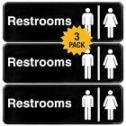 Men/Woman Restroom Sign: Easy to Mount with Symbols 9"x3", Pack of 3 Black 