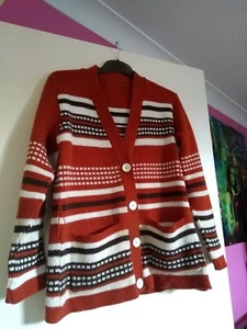 Vintage 1970's orange and white cardigan, size 8-12, acrylic/wool blend - Picture 1 of 1