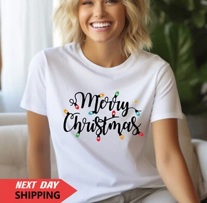 Weihnachts-T-Shirt Neuheit lustig Weihnachtsmann Rentier Weihnachtsgeschenk Top, fröhliches Licht - Bild 1 von 6