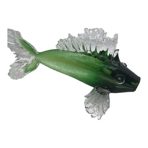 STUDIO ART GLASS SY DOWLING HAND BLOWN TROPICAL GREEN FISH GORGEOUS SIGNED MINT - Picture 1 of 13