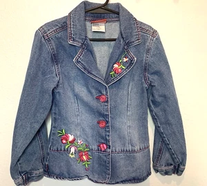 Levi’s Button-Up Denim Jean Jacket For Girls With Floral Embroidery Size 7 EUC! - Picture 1 of 6