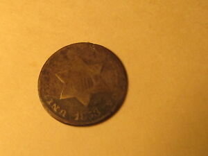 1853 Three 3 Cent Silver in AG About Good Condition 