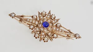 14K ROSE GOLD SEED PEARL STAR PIN BROOCH VINTAGE ESTATE FANCY PATTERN - Picture 1 of 10
