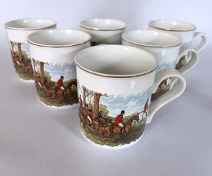 Set 6 tazze vintage c1950-60 Royal Crownford Inghilterra ceramica, arte caccia alla volpe - Foto 1 di 7