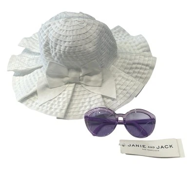 NWT Janie and Jack White Pleated Sun Hat and Purple Cat Eye Sunglasses Bundle - Image 1 of 4