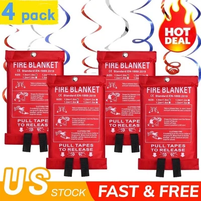 4 PACK FIRE BLANKET Fiberglass Hero Emergency Home Retardant Prepared 39''x39''"