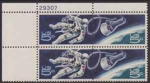 Bloque de 4 placas de estampillas Scott #1331-1332 US Accomlishments in Space 5c - Imagen 1 de 1