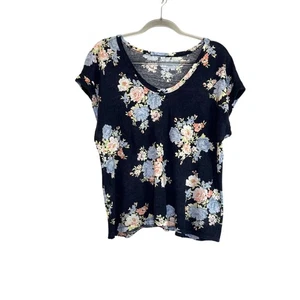Loft Damen 100 % Leinen Blumen Oversize lässig T-Shirt Gr. Medium marineblau Landhaus Boho - Bild 1 von 6