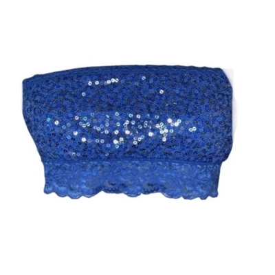 Victoria Secret PINK Sequin Lace Strapless Blue Bandeaux Cotton Stretch Bra NEW - Image 1 of 4
