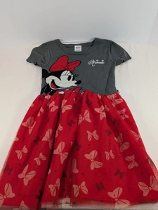 Disney Minnie Mouse Dress Girls Medium 7-8 Tulle Skirt Cartoon Graphic Bow - Picture 1 of 9