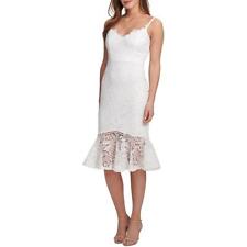 GUESS Women's Flounce Hem Lace Dress White Size 12