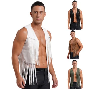 Mens Jacket Costume Vest 60s 70s Waistcoat Suits Adult Outfits Cowboy Cosplay - Picture 1 of 52