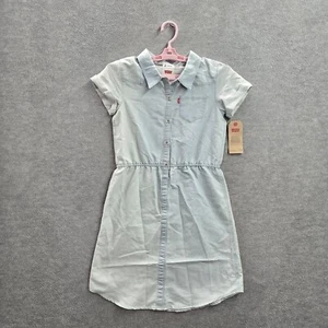 Levi's Girls Dress Large Blue Knee Length Shirt Chambray Western Collar NWT - Picture 1 of 8