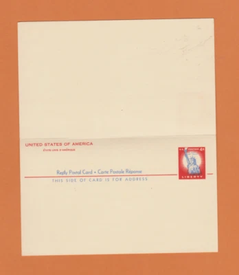 USA Scott # UY 16 4c Statue of Liberty - Postal Reply Card attached - Image 1 of 2