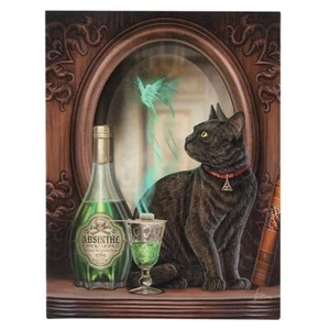 ABSINTHE LISA PARKER SMALL CANVAS PICTURE ART GOTH BLACK CAT FAIRY DRINK BOTTLE - Picture 1 of 2