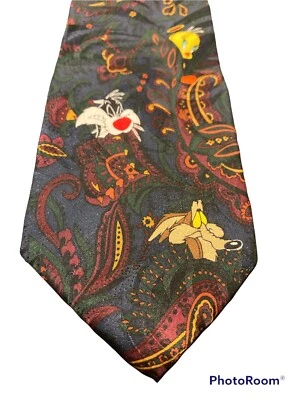 Corbata vintage de seda Looney Tunes Warner Brothers Taz Lucas Bugz Silvestre años 90’s Foto 1 de 4