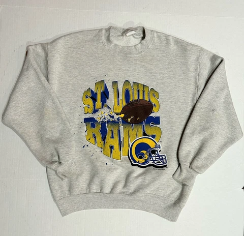 Vtg 1995 St. Louis Rams TM NFLP Graphic Sweatshirt Locker Line Size L Flaws READ Cover