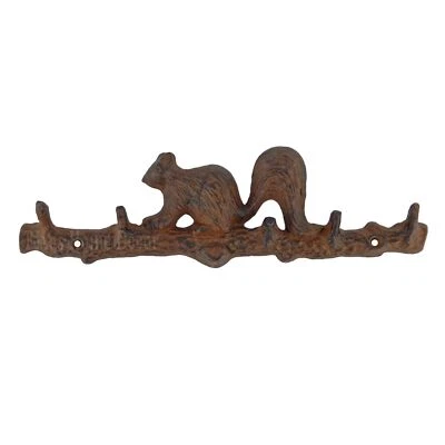 Squirrel Coat Rack Key Hanger Cast Iron Wall Mounted Rustic Brown Antique Style - Image 1 of 2