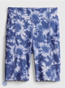 NWT GapFit $29.95 Teen Recycled Navy Tie-Dye High-Rise Biker Shorts, Sz L(10) - Picture 1 of 4