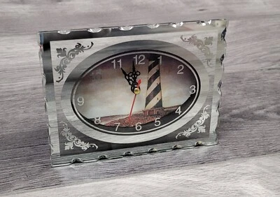 Lighthouse Desk Clock - Black and White Stripped/Glass and Mirror Front - Image 1 of 4