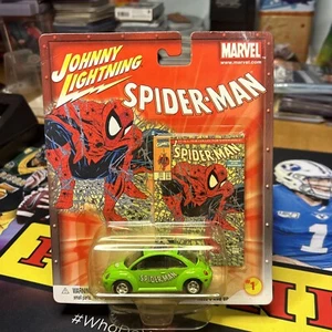 Johnny Lightning Marvel Car Series SpiderMan #1 McFarlane 98 VW Beetle Green Bug - Picture 1 of 3