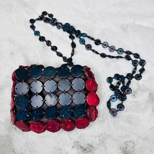 Vintage Mini Purse Handcrafted Disc Beaded Shoulder Bag Zip Closure - Picture 1 of 6