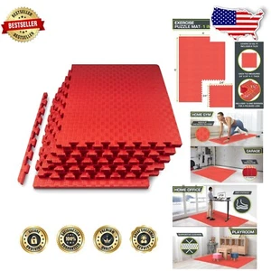 Durable Checkered Gym Flooring - Shock Absorbing 24x24 Foam Tiles in Red - Picture 1 of 8