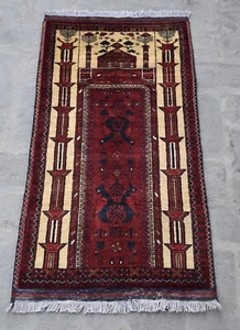1'9 x 3'6 ft alfombra afgana anudada a mano tribal turcomana jai namaz, pequeña alfombra persa - Imagen 1 de 10