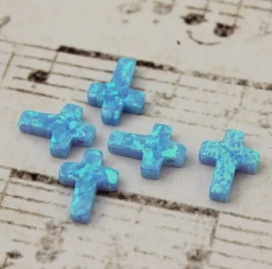 Cross Lab Blue Opal Pendant 12X9mm Length Hole 1 pcs Religious Charm Jewelry - Picture 1 of 7