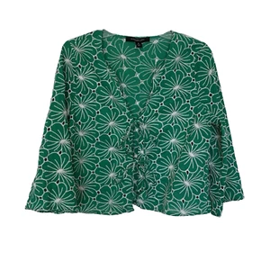 Marc New York Women’s Top Medium Green Floral Embroidered Front Tie Closure - Picture 1 of 7