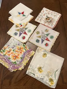Vintage Ladies Cotton Hankerchiefs MIXED LOT Of 7 Floral Masonic Symbol - Picture 1 of 19