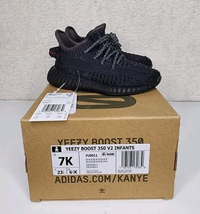 Adidas Yeezy Boost 350 V2 Black Pirate Non Reflective Infant 7K FU9011 Worn Once - Picture 1 of 13