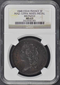 1848 France Essai 5F Maz-1299A NGC MS63 Bronzed White Metal - Picture 1 of 4