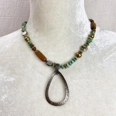 Collar Howlita Verde Azul Esterlina Oxidado Martillado SILPADA N1786 Foto 1 de 4