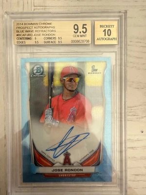 2014 BOWMAN CHROME PROSPECT AUTO BLUE WAVE REF. JOSE RONDON BECKETT 9.5 AUTO 10 - Image 1 of 2