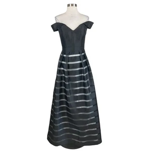 XSCAPE Women's Formal Dress Size 6 Black and White Stripe Off the Shoulder Gown - Picture 1 of 13