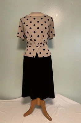 Vestido Vaina Drapers & Damons Hasta la Rodilla Negro Tostado Lunares Carrera Talla 14P Foto 1 de 4