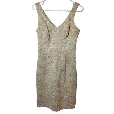 Vintage Mica Cocktail Sheath Dress Size 6 Womens Gold Embroidered Floral USA - Image 1 of 4