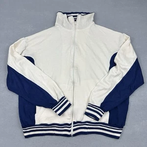 Vintage Spalding Jacket Men 2XL Beige Navy Solid Full Zip Pockets Knit LL - Picture 1 of 8