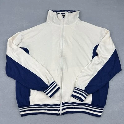Vintage Spalding Jacket Men 2XL Beige Navy Solid Full Zip Pockets Knit LL - Image 1 of 4