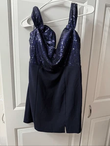 Nuevo con etiquetas Vestido de Cóctel Maniju Azul Marino Lentejuelas Talla Grande - Imagen 1 de 10