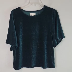 Texture & Thread Madewell Crinkle Velvet Flutter Sleeve Green Blouse - Picture 1 of 6