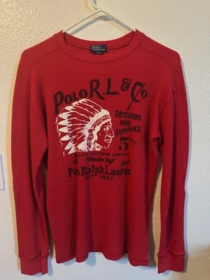 Camisa Térmica Años 90 De Colección POLO RALPH LAUREN Nativo Americano Indio Jefe Tejido Waffle Foto 1 de 4
