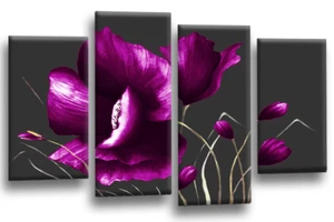 Floral Wall Art Purple Rose Living Room Framed Split Canvas Picture Flower 2 - Picture 1 of 6