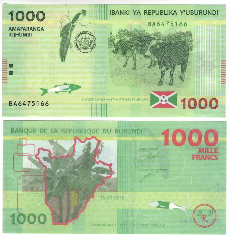 BURUNDI 1000 Francs UNC TYVEK Polymer Banknote (2015) P-51 Prefix BA Paper Money - Image 1 of 1