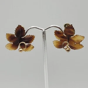 Pendientes de Colección Hoja de Lucita Ámbar en Oro 12k Rellenos a Tornillo Trasero, Estampados  - Imagen 1 de 10